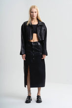 Load image into Gallery viewer, Metallic black denim jacket
