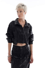 Load image into Gallery viewer, Metallic black denim jacket
