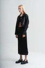 Load image into Gallery viewer, Metallic black denim skirt

