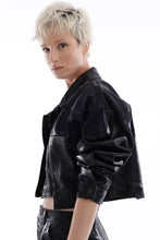 Load image into Gallery viewer, Metallic black denim jacket
