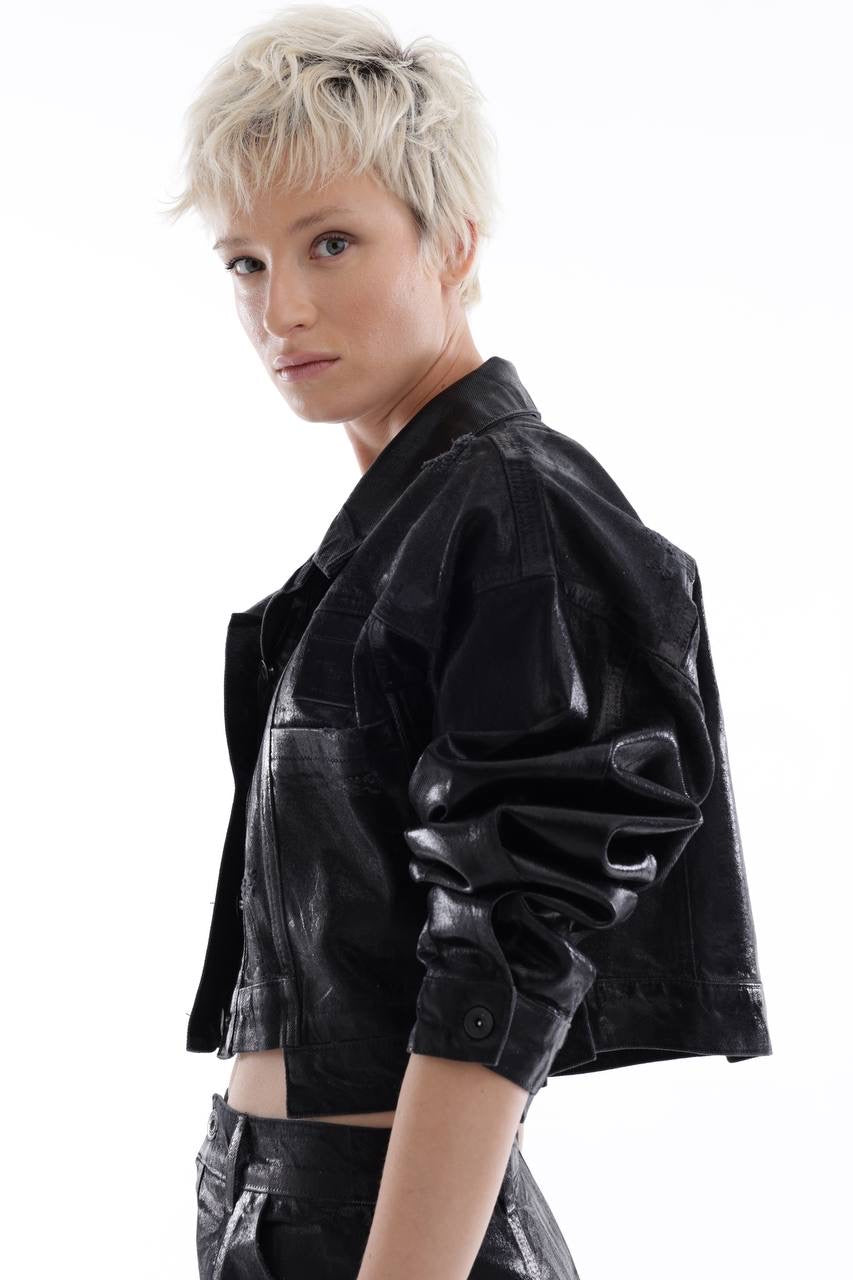 Metallic black denim jacket