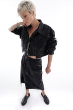 Load image into Gallery viewer, Metallic black denim jacket
