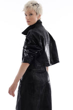 Load image into Gallery viewer, Metallic black denim jacket
